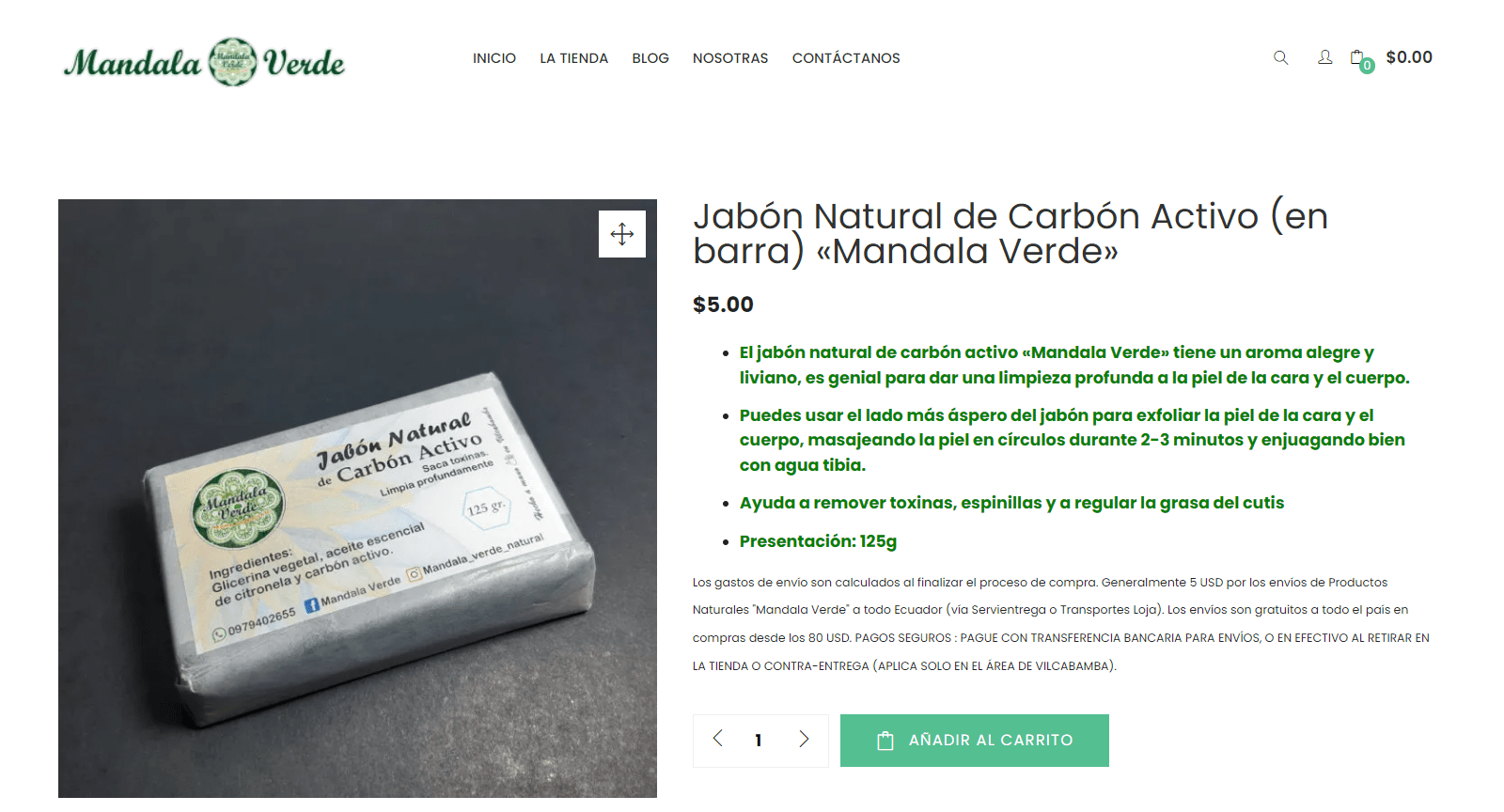 Producto sencillo. Tienda web Mandala Verde. Productos Naturales en Ecuador