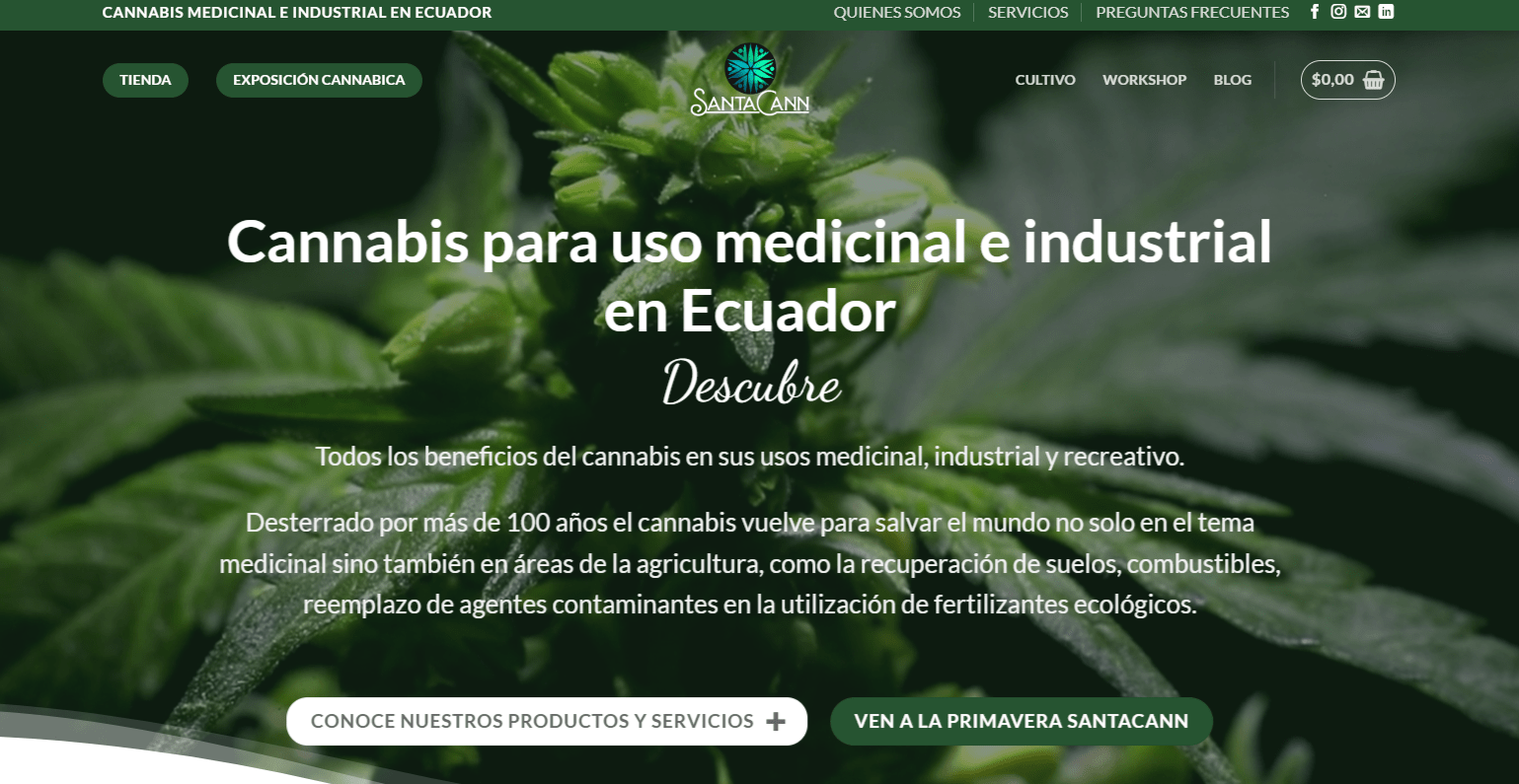 Portada web SantaCann. Cannabis Medicinal Ecuador