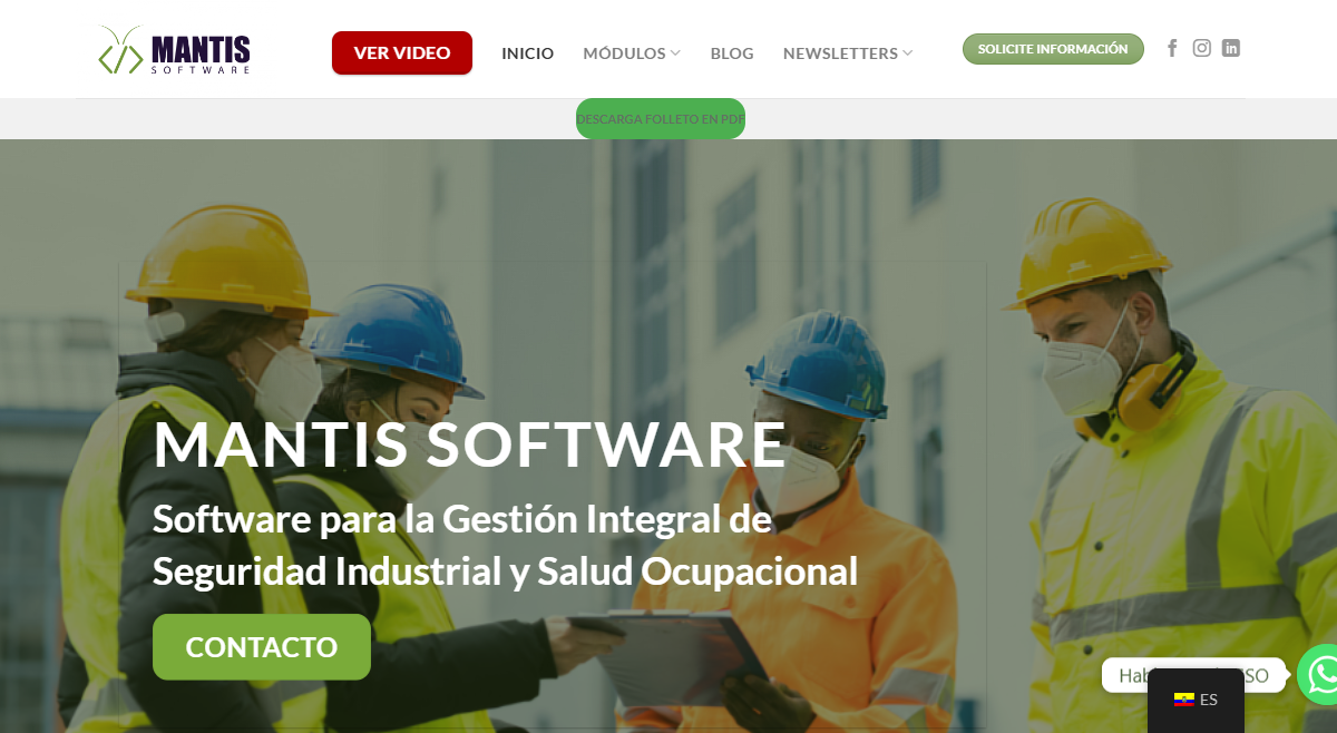 Web de Safety Mantis. Software de Seguridad Industrial y Salud Ocupacional, desarrollado por Creativos PachaMamita Ecuador