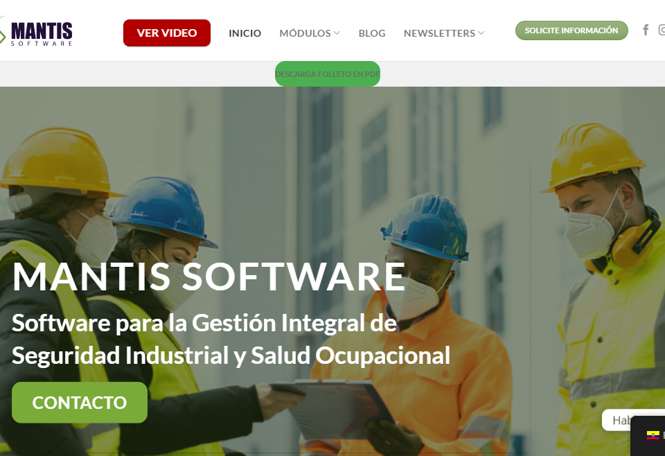 Web de Safety Mantis. Software de Seguridad Industrial y Salud Ocupacional, desarrollado por Creativos PachaMamita Ecuador