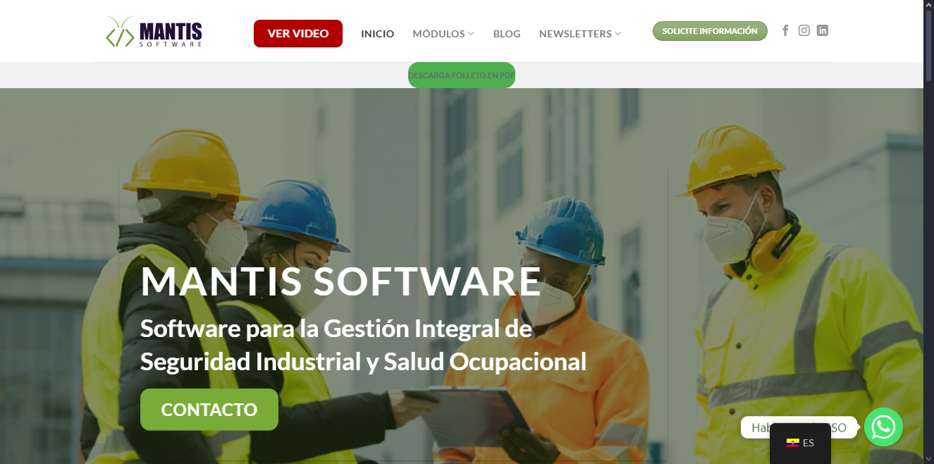 Web de Safety Mantis. Software de Seguridad Industrial y Salud Ocupacional, desarrollado por Creativos PachaMamita Ecuador